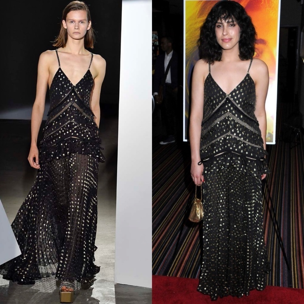 Self-Portrait Black Maxi Dress with Gold Metallic Dot Accents